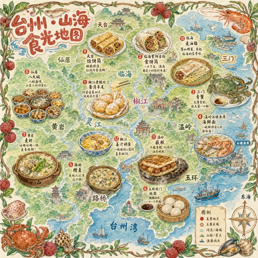 Hand-Drawn Taizhou City Food Map
