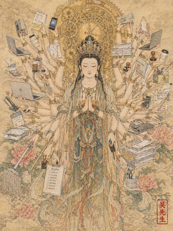 Thousand-Armed Avalokitesvara transformed into a part-time worker