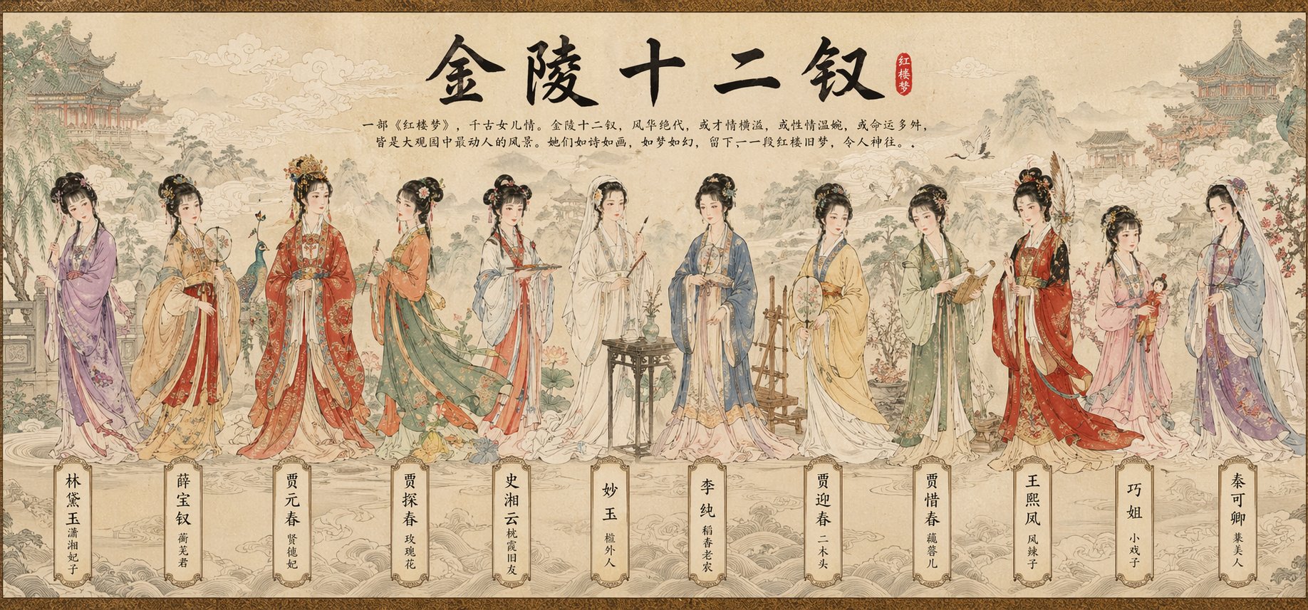 Eight Immortals Fine-Line Chinese Painting Scroll
