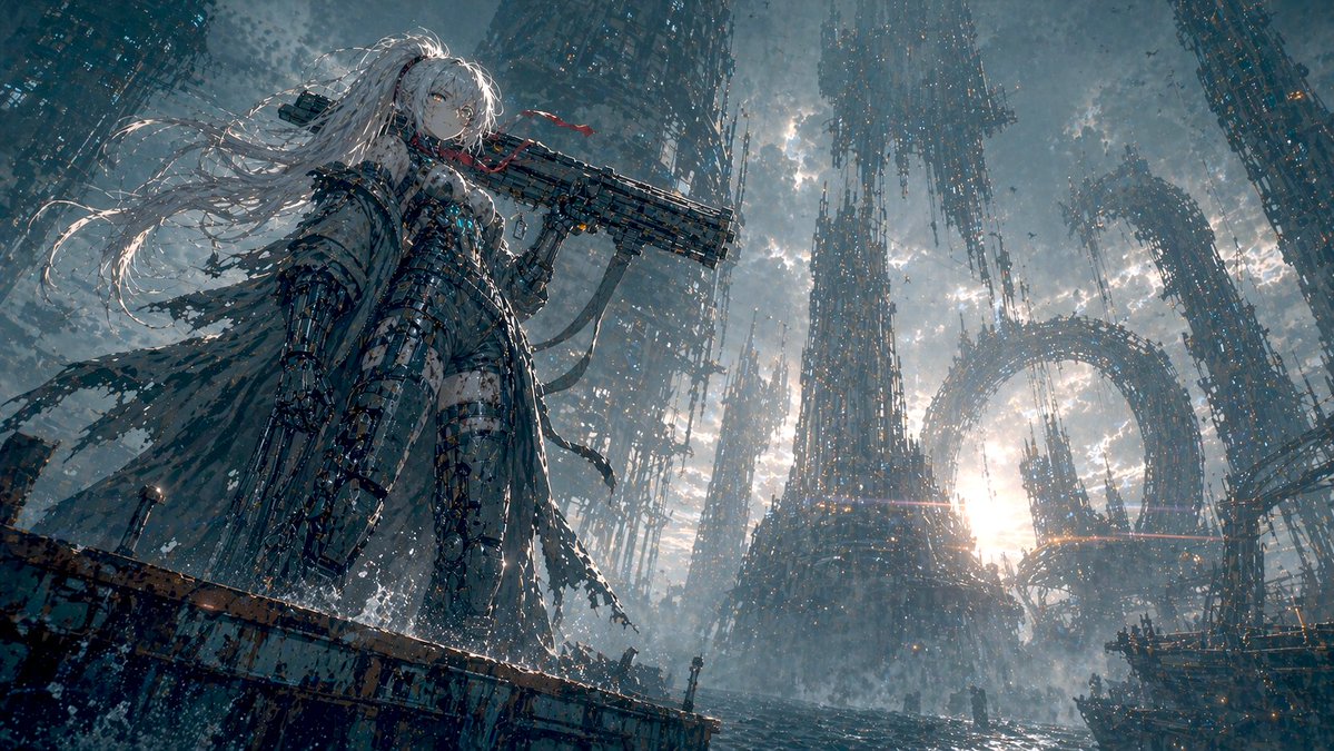 Mecha Girl in an Abandoned Coastal City