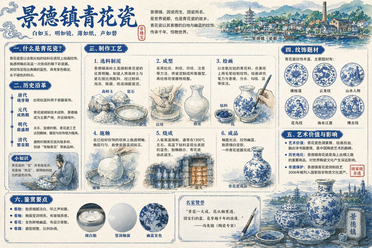 Blue-and-white porcelain panoramic illustration map of Jingdezhen