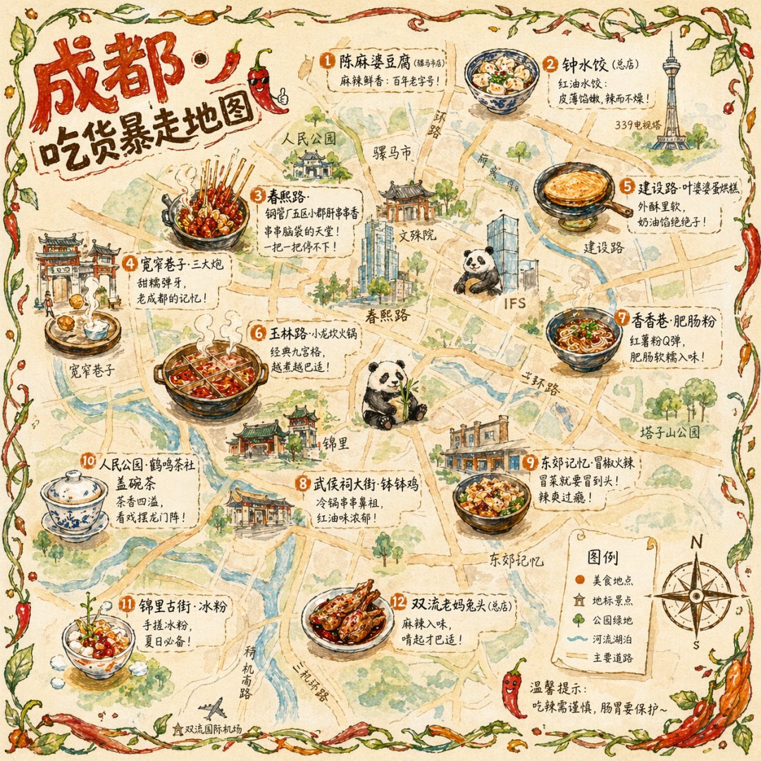 Chengdu Hand-Drawn Food Map