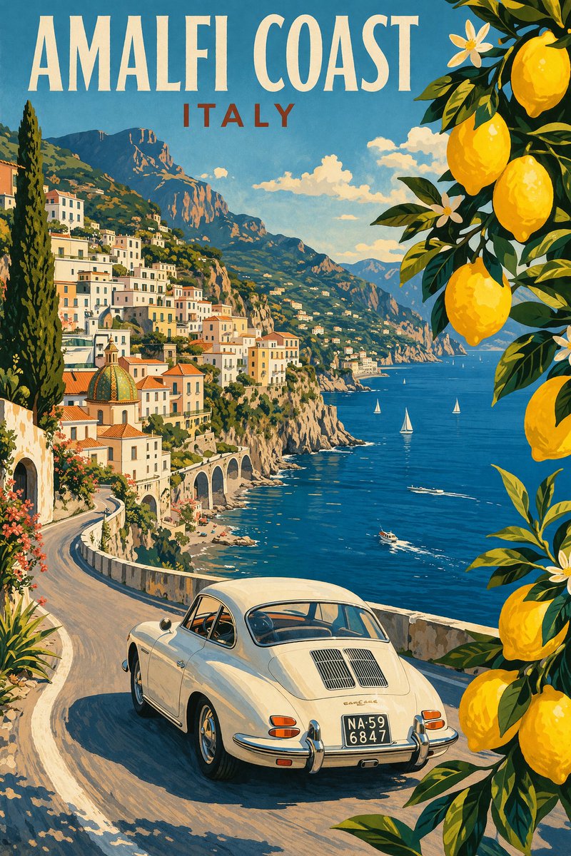 Amalfi Coast Vintage Travel Poster