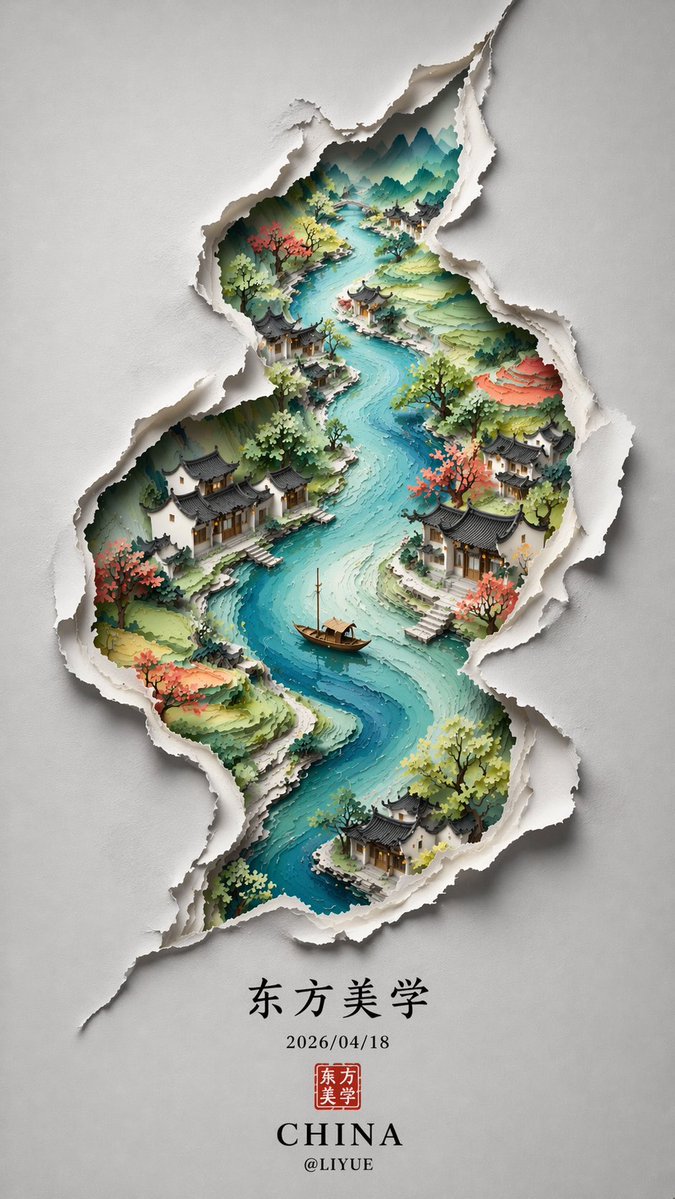 Chinese Ink Landscape Through Cracks