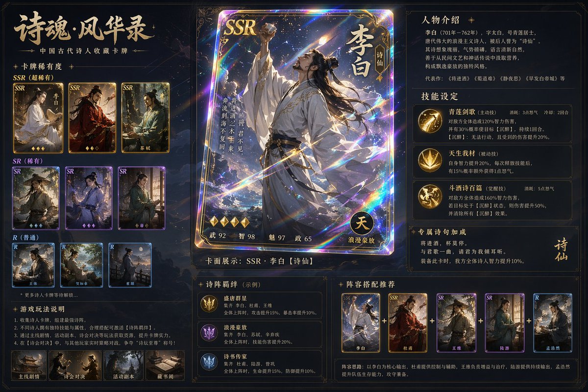 Classical Chinese Poet Holographic Cards