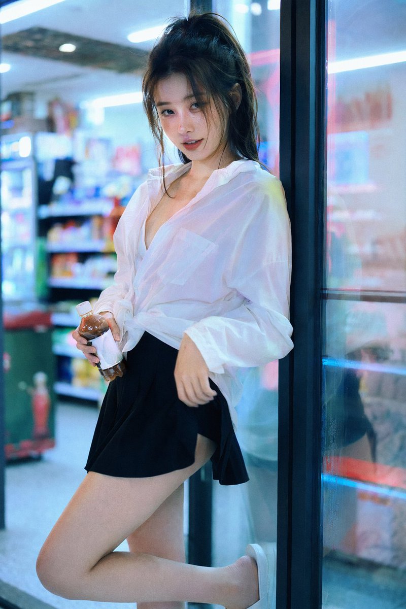 Neon Fashion Portrait in a Late-Night Convenience Store