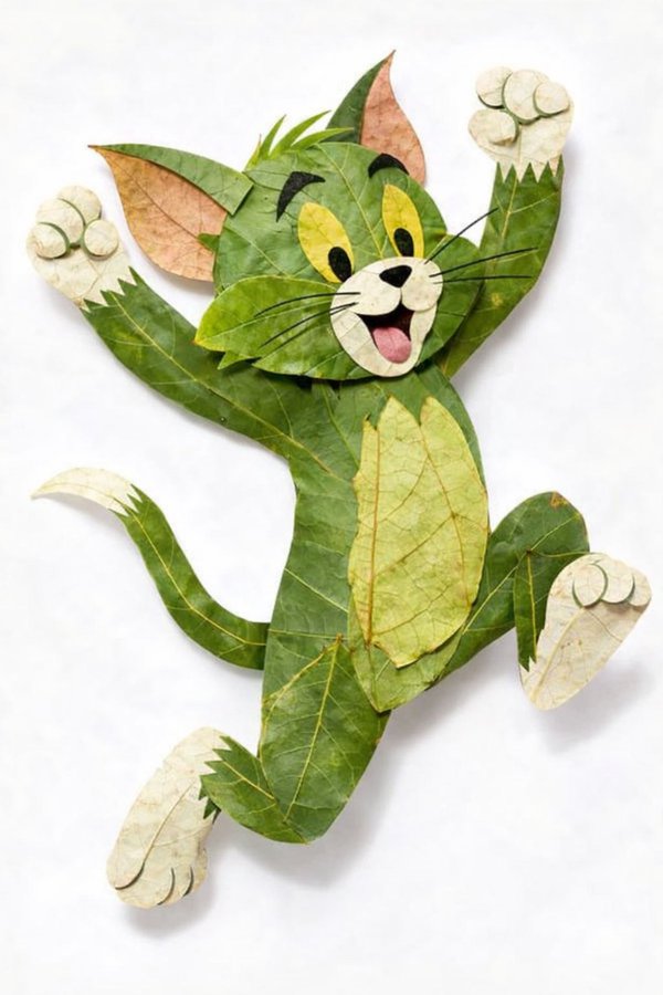 Character Portrait Made from Collaged Leaves