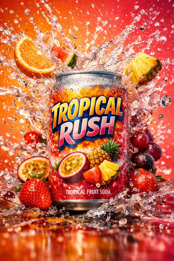 Dynamic Neon Soda Splash Ad Poster