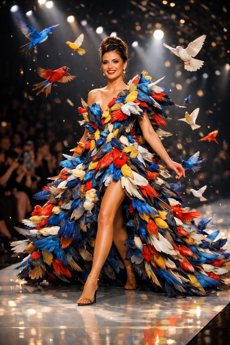 Dreamlike Couture Fashion Show Woven from Birds