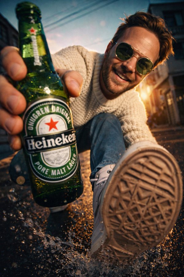 Male Model with a Bottle on the Street