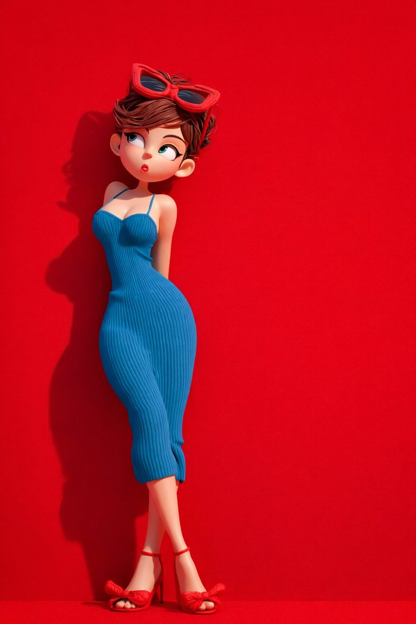 Red-and-Blue High-Heel Fashion Portrait