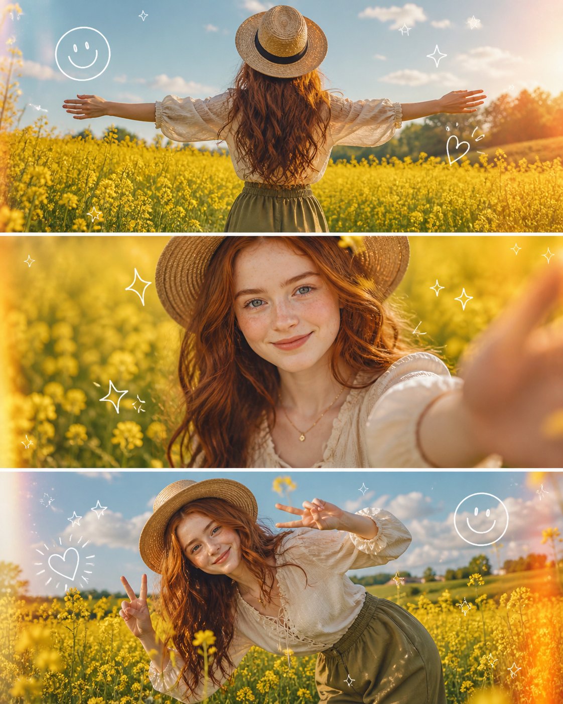 Spring Flower Field Vertical Portrait Triptych