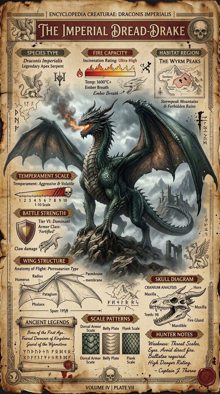 Vintage Dragon Species Encyclopedia Poster