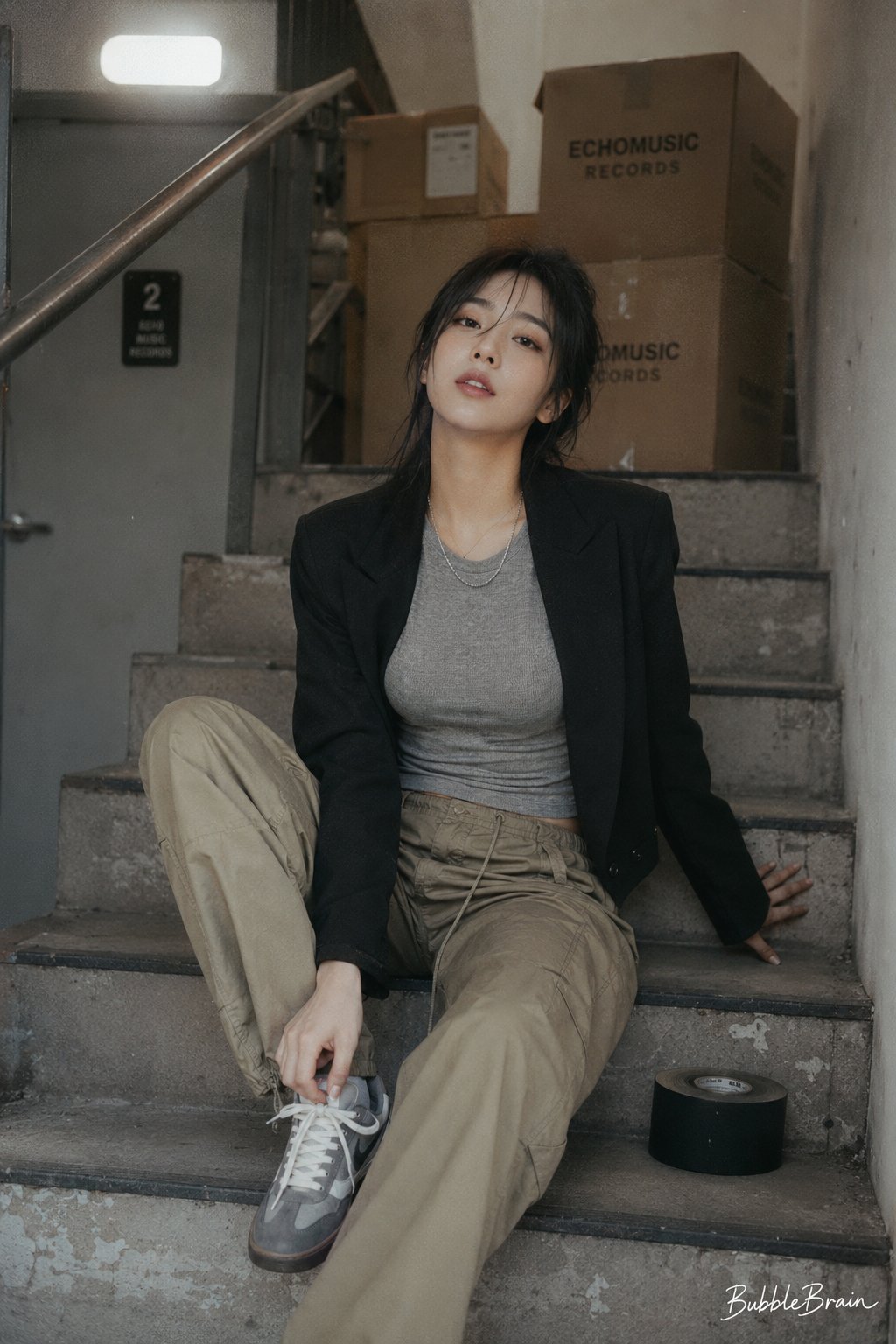 Portrait in a Record Label Stairwell
