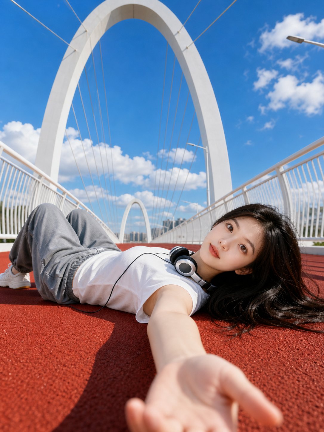 Low-Angle Summer Portrait on a Red Track