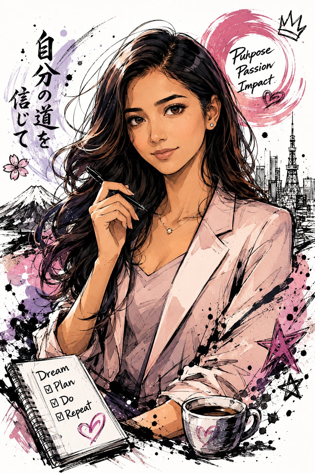Japanese Hand-Drawn Doodle Half-Length Portrait