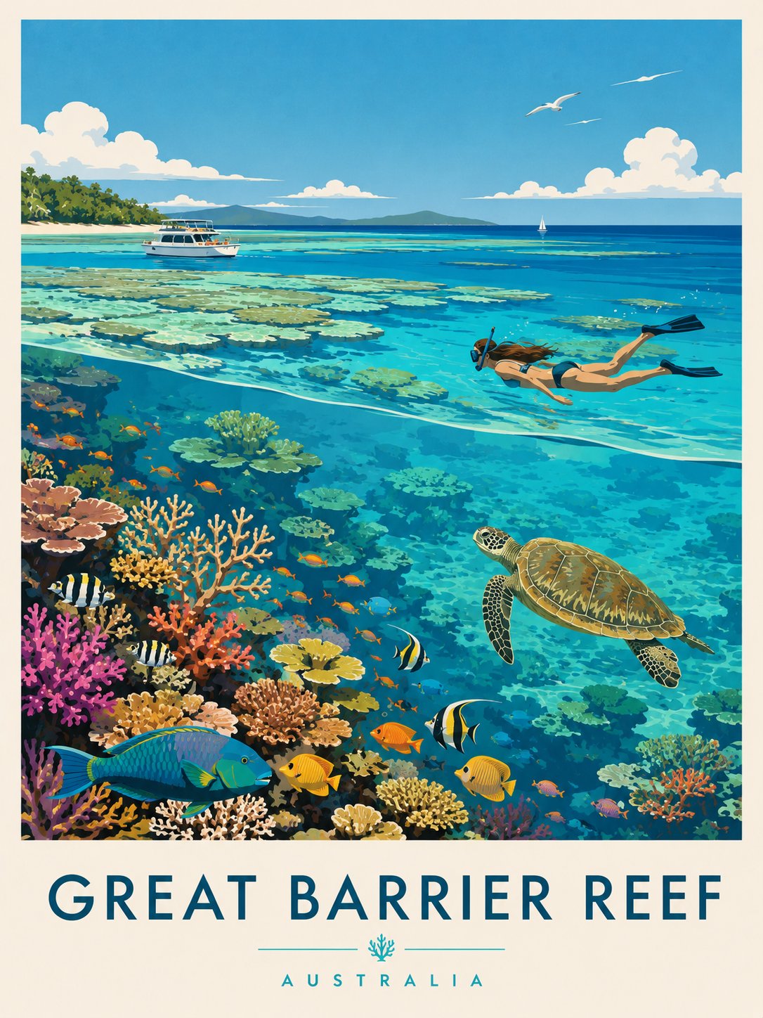 Great Barrier Reef Vintage Travel Poster
