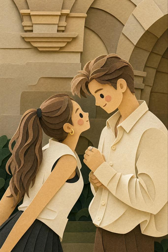Layered Paper-Cut Couple Illustration
