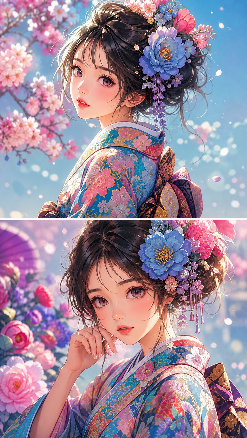 Flower hairpin kimono anime portrait