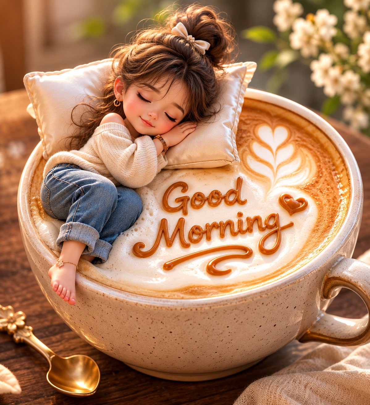 Miniature Girl with a Morning Latte