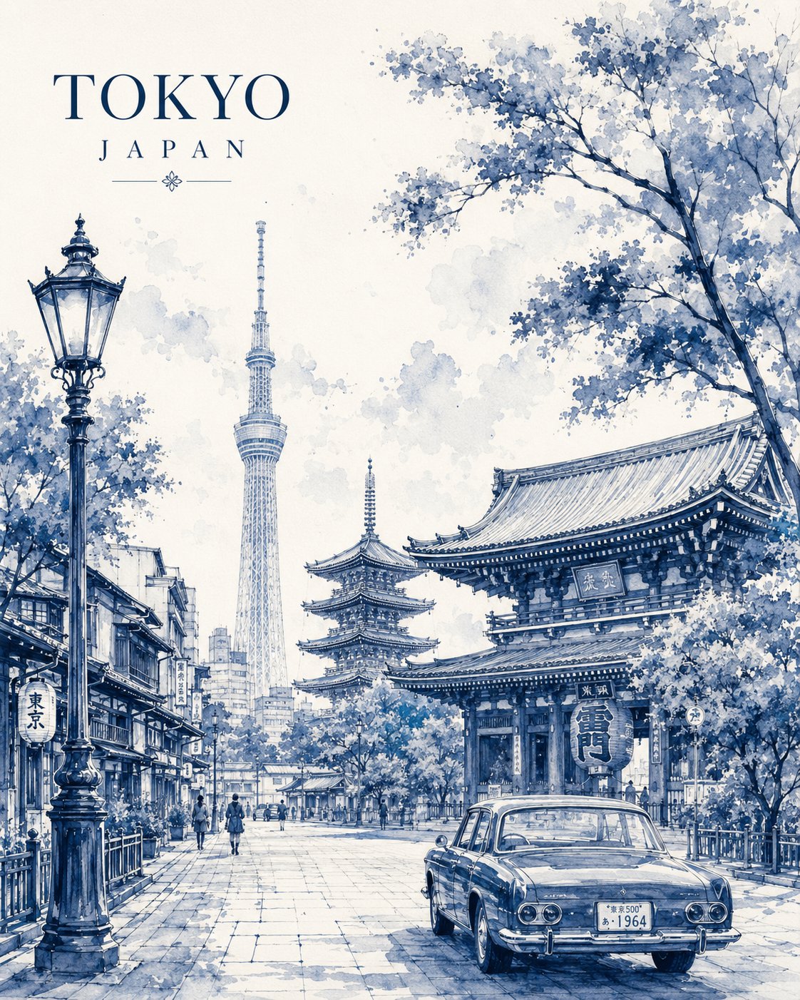 Monochrome Watercolor City Travel Poster
