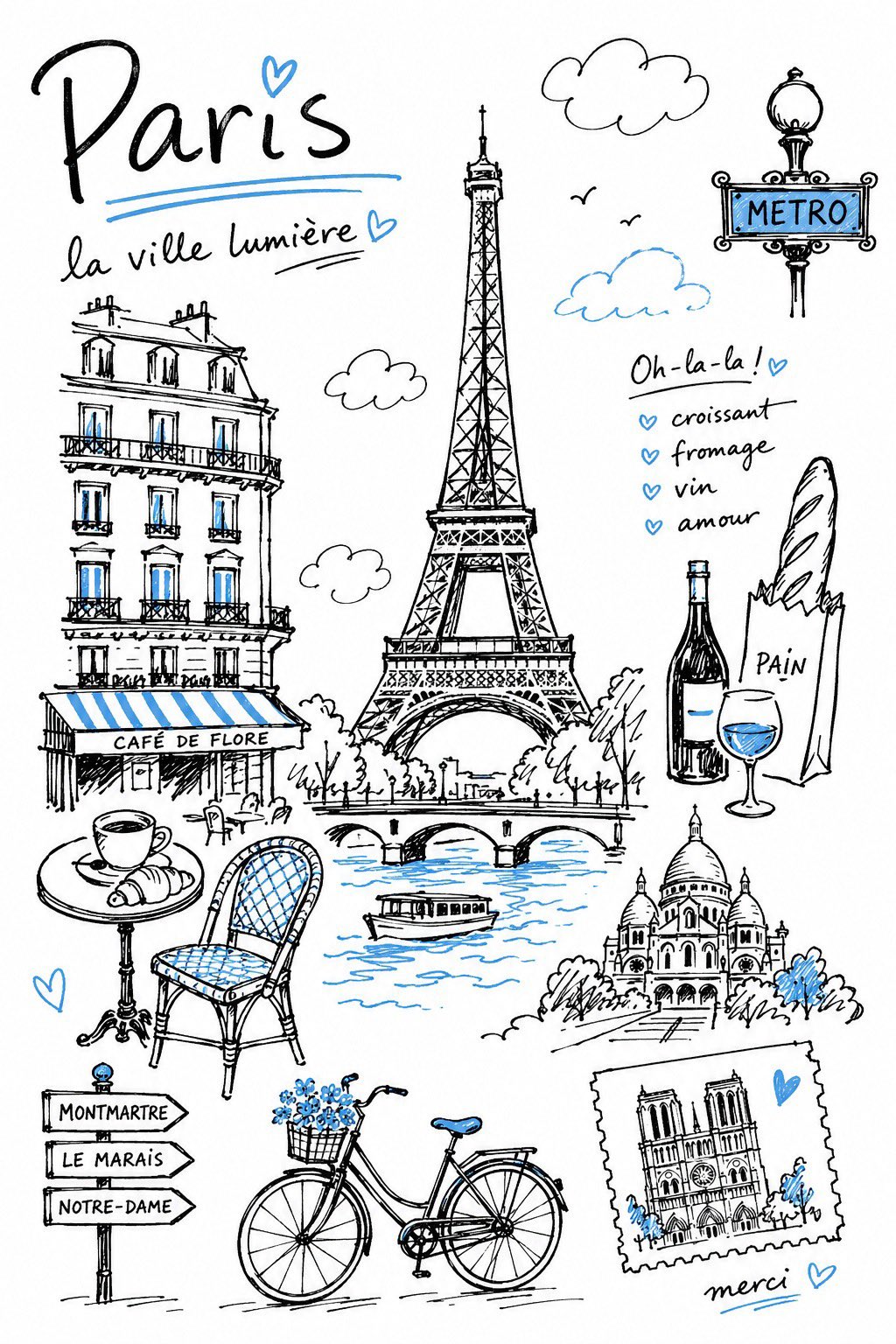 Travel Journal Illustration with a Single Accent Color
