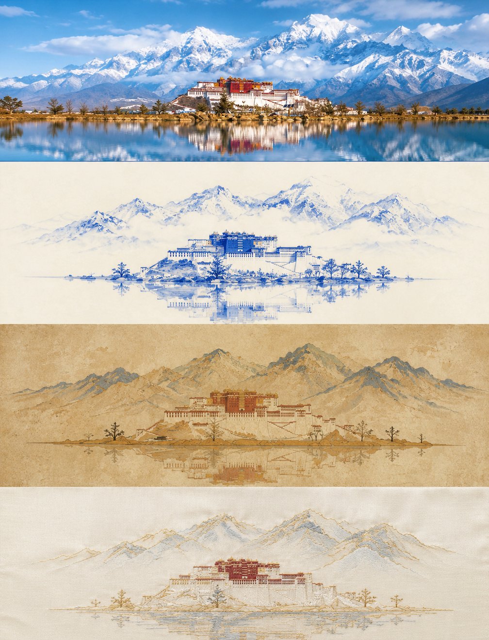 Blue-and-White Dunhuang Embroidery Poster