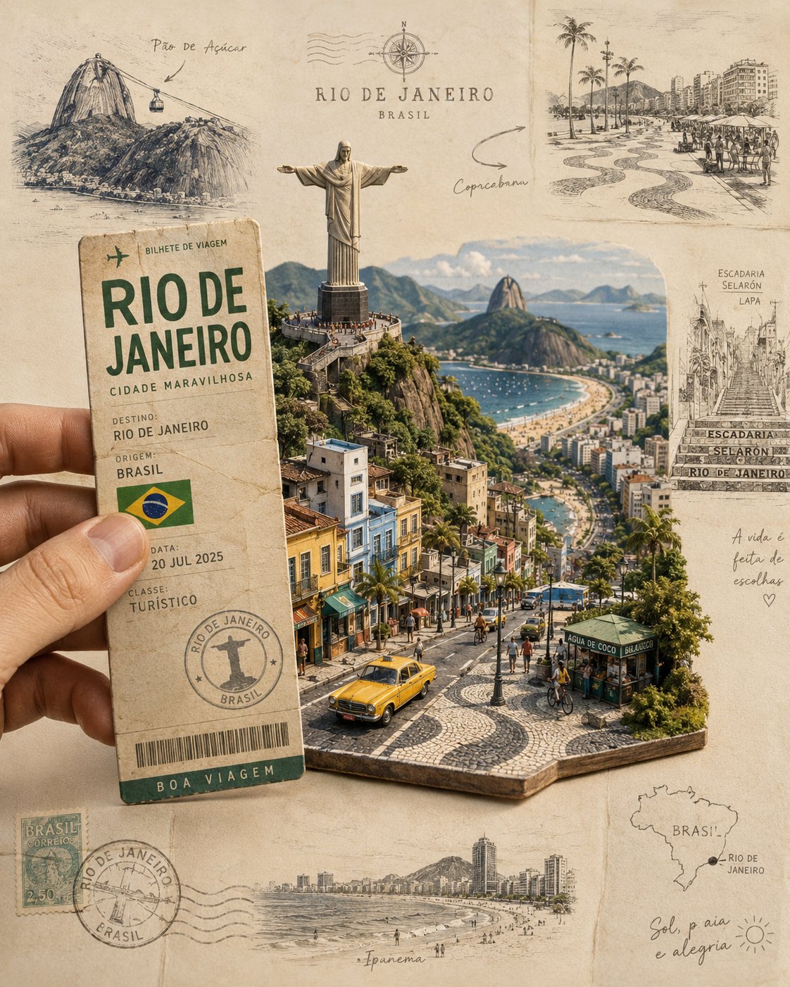Rio Travel Ticket Paper-Cut Poster